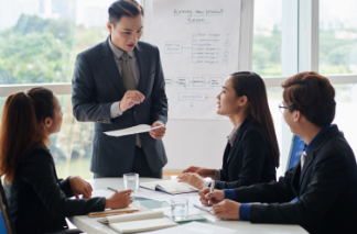 Professionals engaged in a meeting
